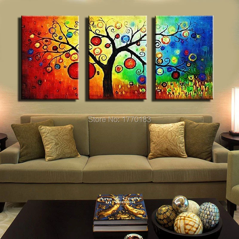 Hand Painted Modern Gustav Klimt Tree Of Life Abstract Oil Painting On Canvas Vivid Color Picture 3 Pcs Wall Art Home Decor Set Gustav Klimt Tree Hand Paintedgustav Klimt Aliexpress