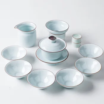 

Jingdezhen celadon kungfu tea set ceramic teapot cup cover bowl set home gift box custom logo