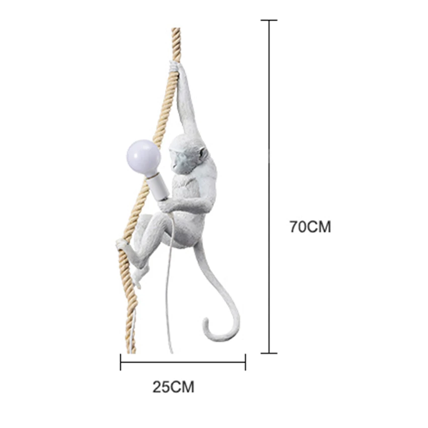 Современные светодиодный подвесные светильники освещения смолы белая обезьяна Лофт пеньковая веревка Подвесные светильники крючок кафе