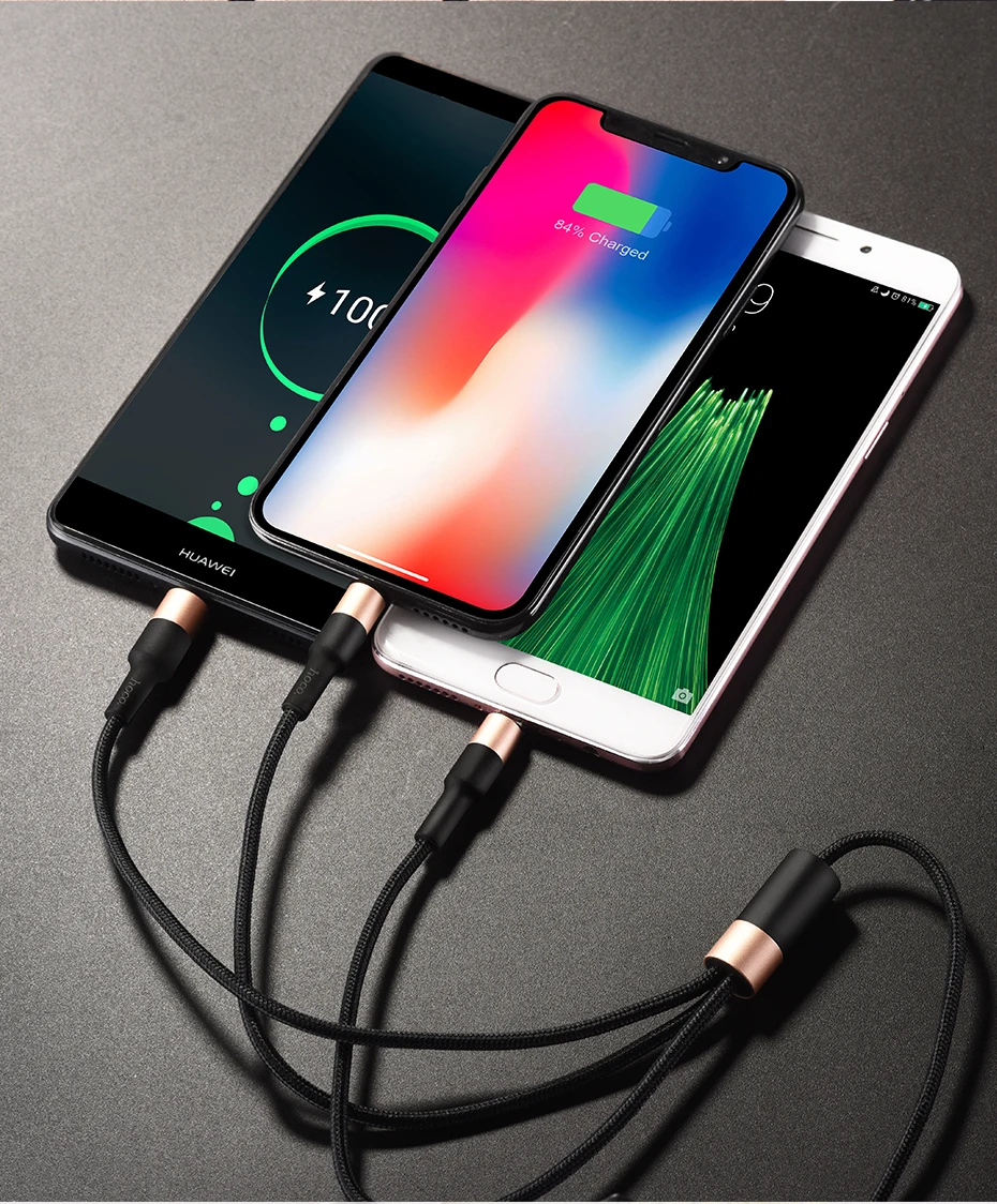 HOCO 3 в 1 USB кабель для iPhone Micro usb type C зарядный кабель для samsung зарядный кабель Micro USB C шнур для мобильного телефона