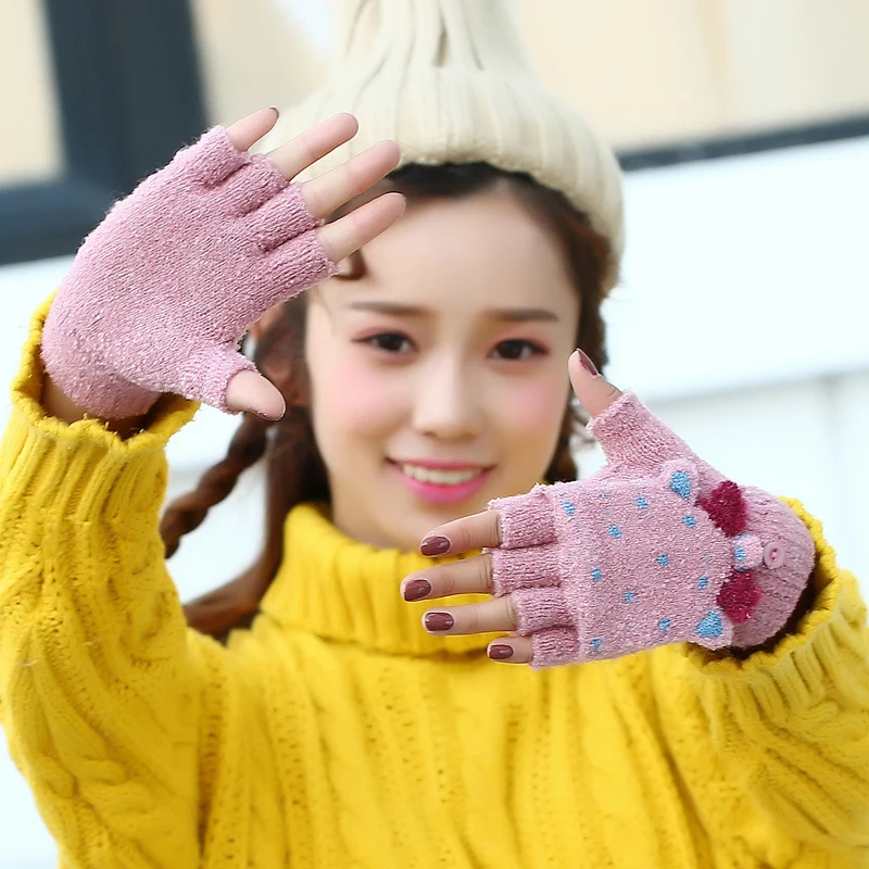 Стиль милые зимние женские перчатки без пальцев многофункциональные милые теплые рукавички пэчворк для студентов и девушек - Цвет: G49 pink
