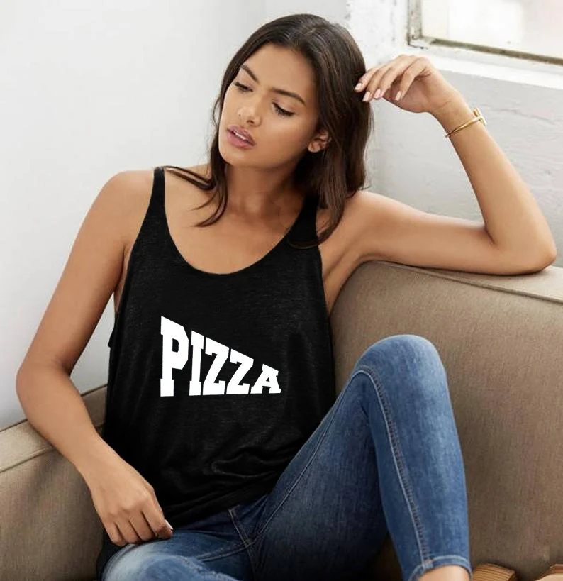 Майка PIZZA I Just want Pizza Graphic простой стиль женский топ на бретелях летняя льняная