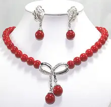 Compras libres! verde jade blanco perla collar coralino rojo Set pendientes pendientes cristalinos