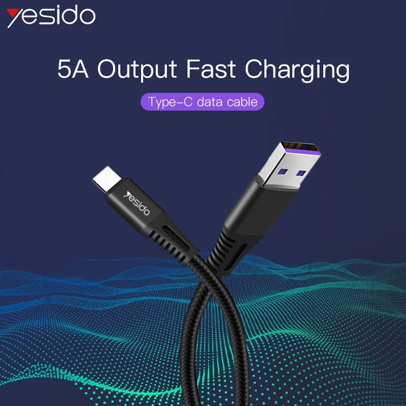 Yesido CA31 5A USB نوع C كابل لسامسونج S10 S9 S8 زائد Xiaomi هواوي USB C الهاتف المحمول الكابلات سريع شحن نوع-c كابل