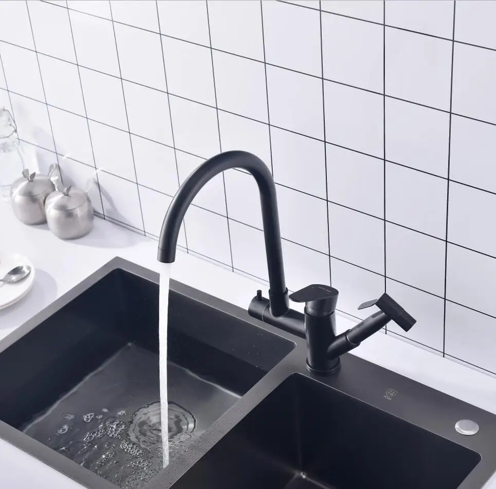 Black plated Top quality kitchen sink faucet mixer tap with Sprayer Nozzle,Multifunctional Rotatable faucet Stainless steel