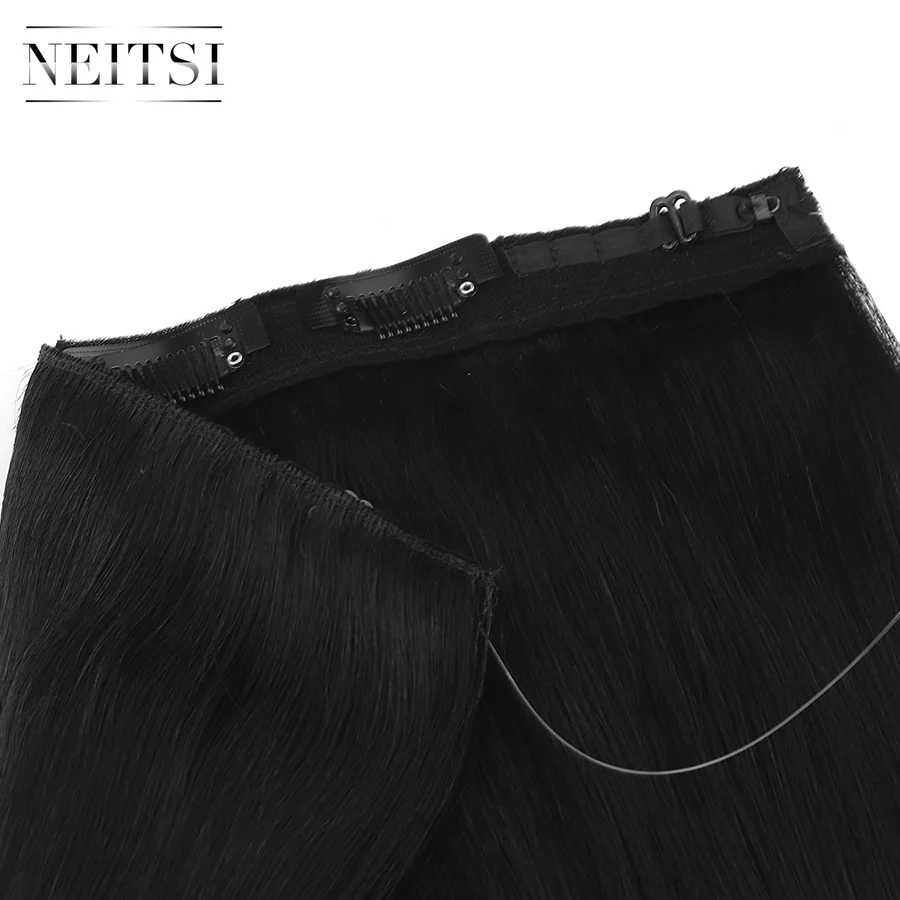 Neitsi Straight Clip In Hair 100% Remy Human Hair Easy Going Hidden Invisible Wire Flip in Hair Extensions 20" 28 cm Width