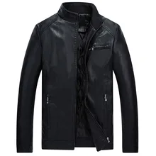 Весна Осень Повседневный хорошего качества Veste Cuir Homme тонкий стоячий воротник Мужская черная кожаная куртка