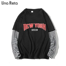 Una Reta, Мужская футболка, весна, бренд, хип-хоп, в полоску, комбинированная, летняя, топ, имитация двух частей, длинный рукав, Мужская футболка