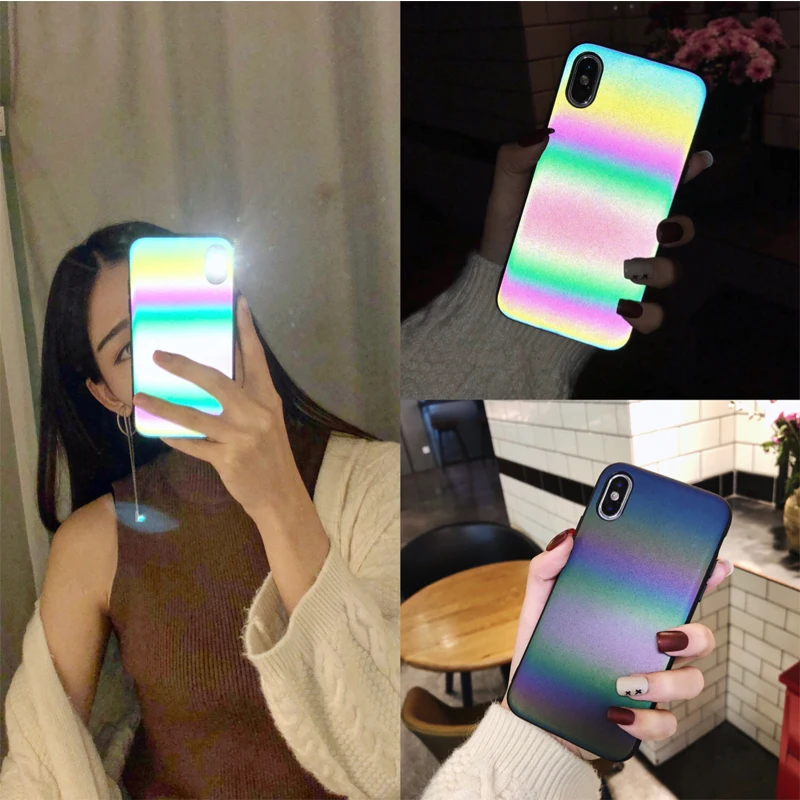 

COOL Laser Rainbow Luminous Case For iphone X XS Max XR 7 8 6 6S Plus Luxury Matte Phone Cases TPU Glitter Back Cover Coque Capa