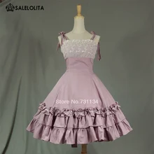 Пользовательские Фиолетовый без бретелек рукавов хлопок кружева Сладкая Лолита платье