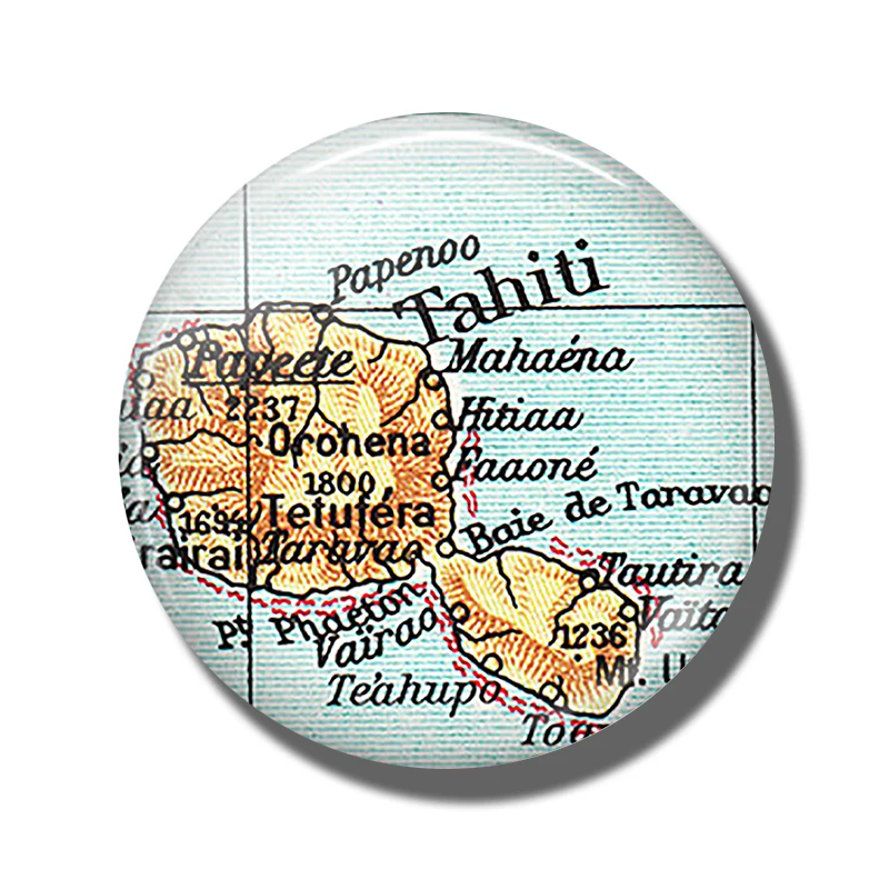 

Tahiti Map 30MM Fridge Magnet Papeete French Polynesia Map Glass Dome Magnetic Refrigerator Stickers Note Holder Home Decoration