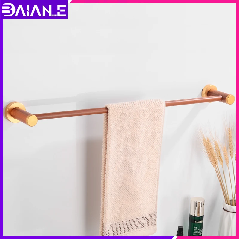 

Towel Bar Aluminum Wood Bathroom Towel Holder Wall Mounted Towel Rack Hanging Holder Bathroom Accessories Crafts Storage Hanger
