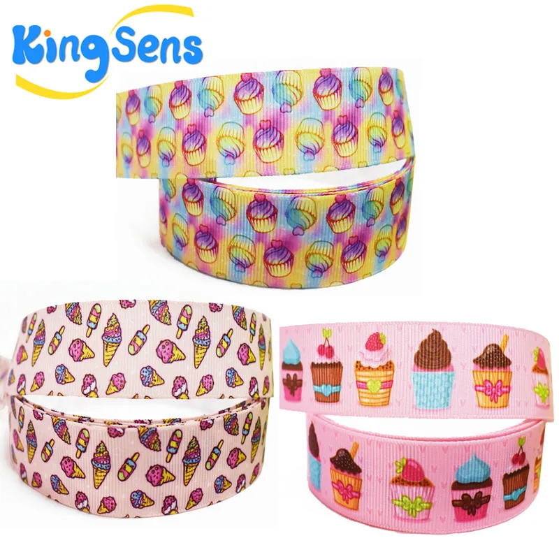 

kingsens 10 & 50yard/lot 25mm cake ice cream printed ribbons hairbow DIY materials, wedding ribbons, gifts, packaging ribbon