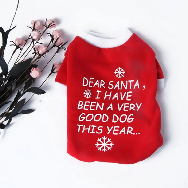 Новая одежда для собак, полиэстер, Красная рождественская футболка с буквенным принтом, модная классическая Рождественская Одежда для собак, четыре размера