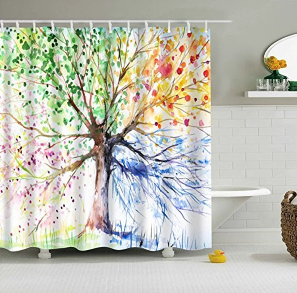 

Elegant Rainbow Tree 3D Effect PEVA Waterproof Shower Curtain with 12 Rust Proof Hooks Easy to Install 4 seasons Vibrant Colour