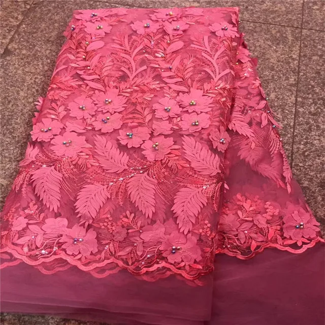 

2018 High Quality Applique Tulle African Lace Fabric Guipure Embroidered Rhinestone Beaded French Nigerian Lace Fabrics