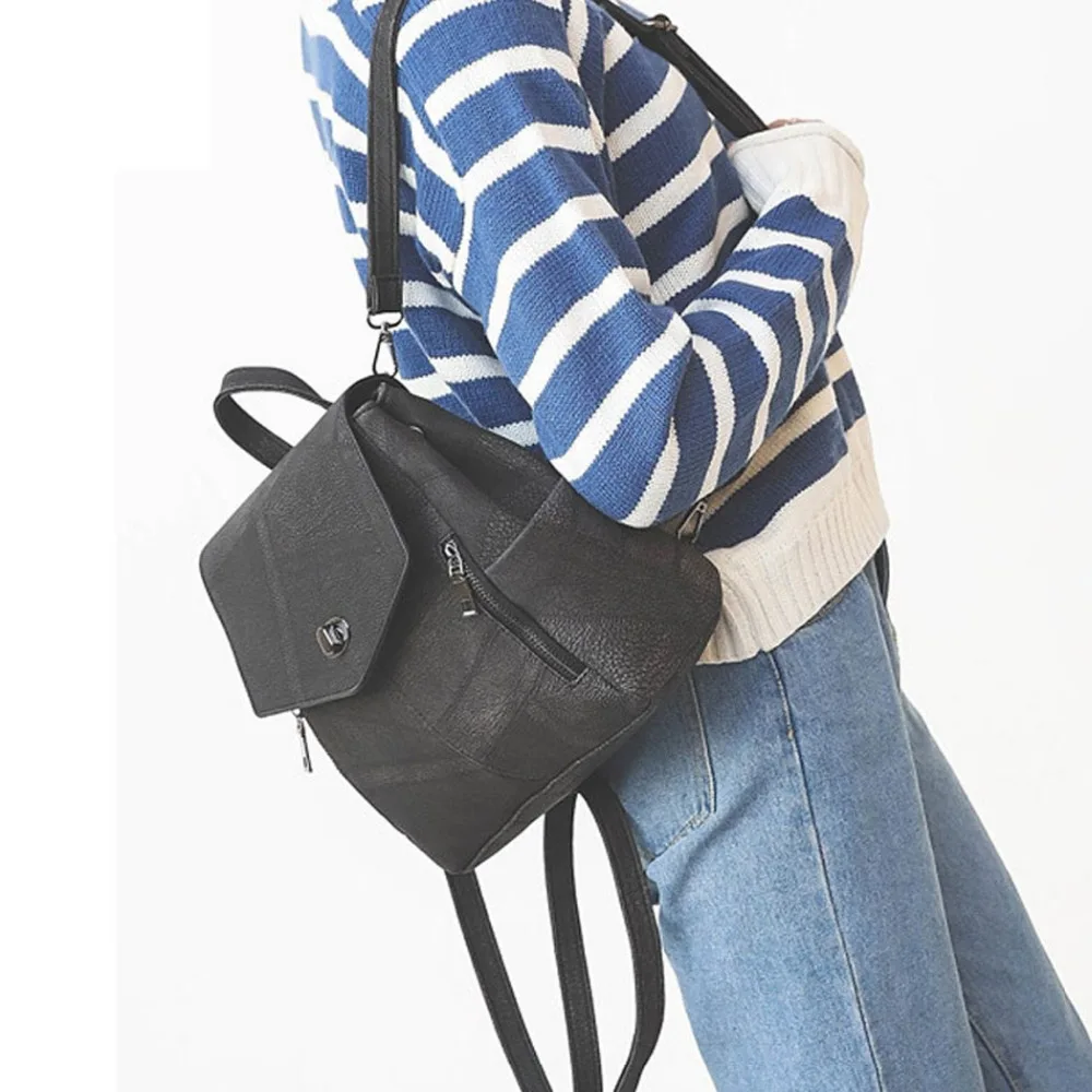 

Women Vintage Flap Patchwork Solid Synthetic Leather Backpacks bag with Convertible Strap