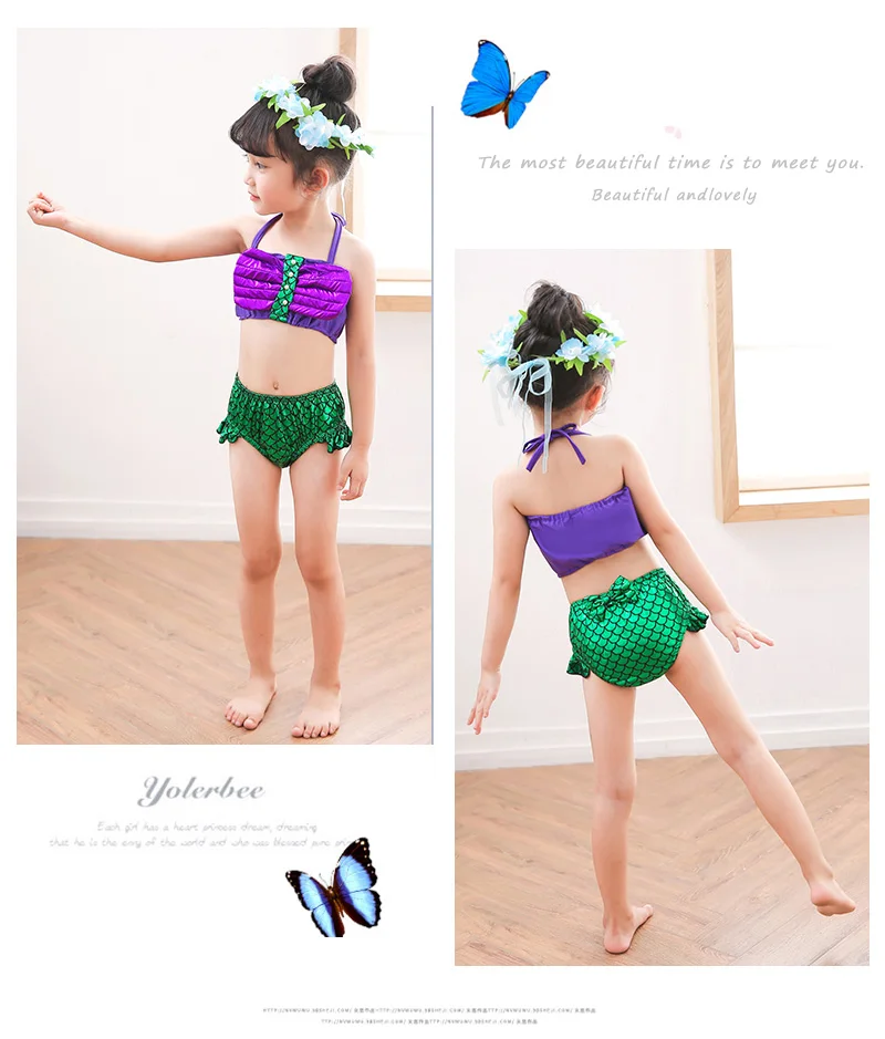 Детский костюм принцессы Ариэль Русалочки для девочек, детский купальник с хвостом Русалочки, комплект бикини, сексуальные вечерние платья