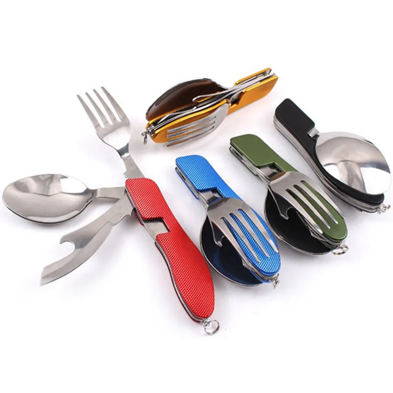 

Camping folding fork and spoon combination stainless steel cutlery knife and fork multi-function knife disassembly tableware