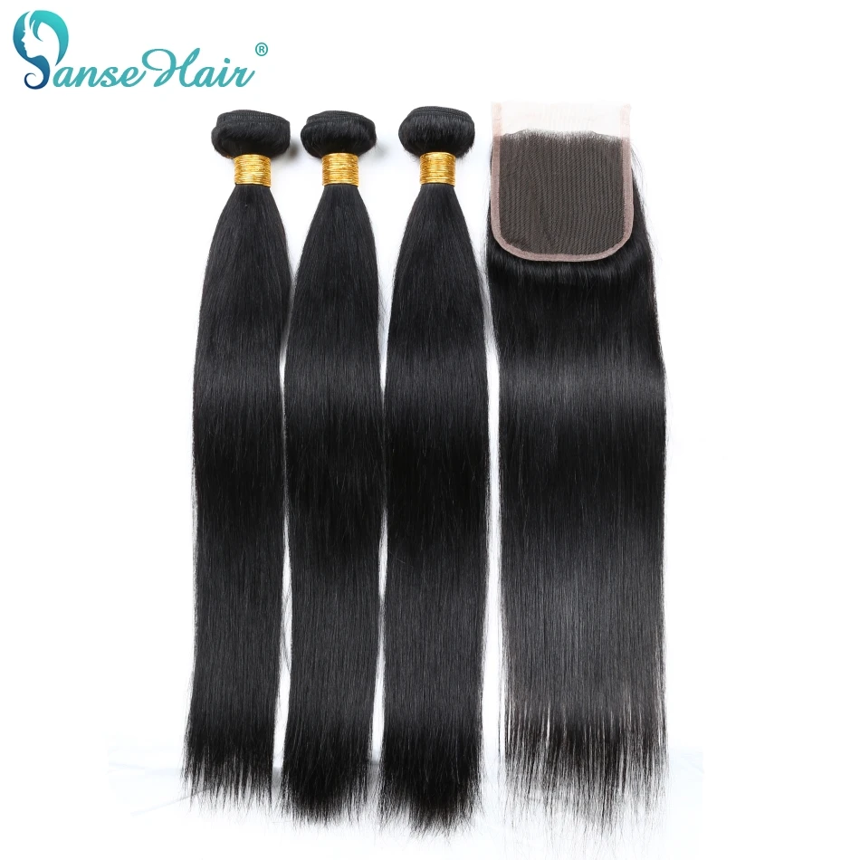 

Panse Hair Brazilian Hair Bundles 3 Bundles With One Lace Closure 4X4 Straight Human Hair Weaving Non Remy Hair Freee Shipping