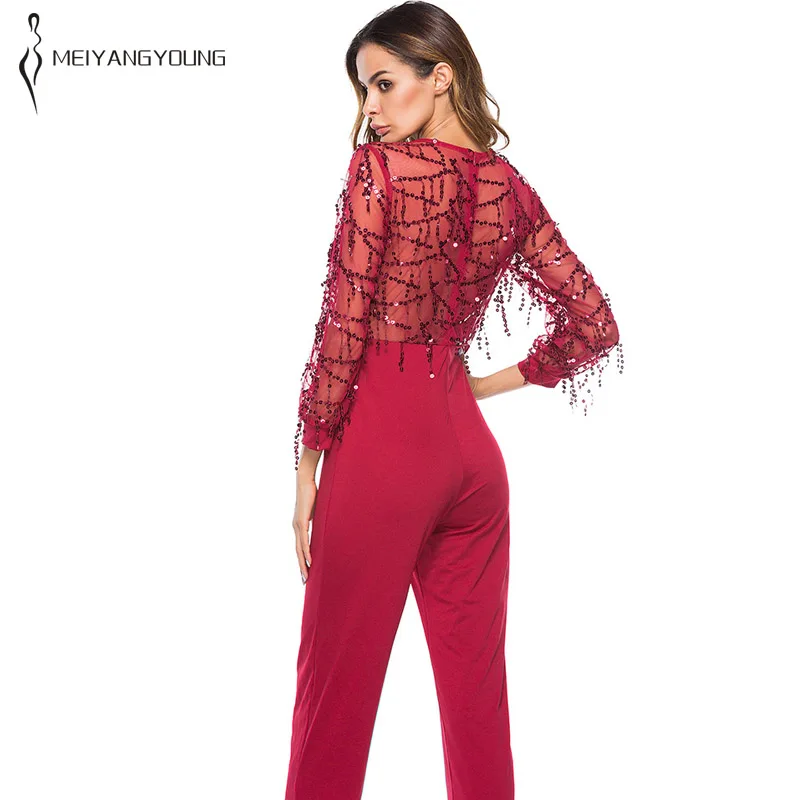 plus size red sequin jumpsuit