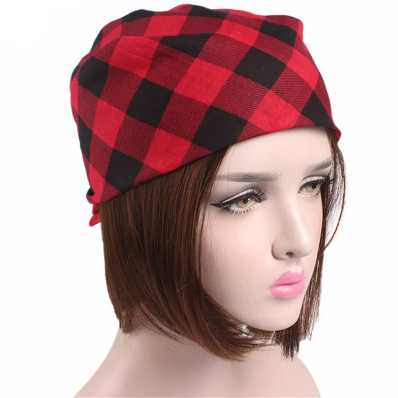 Hiking Scarves Bandana Scarf Square Head Scarf Female Plaid Bandanas Head Wrap Turban Hair Accessories Headband  #4M07 (2)