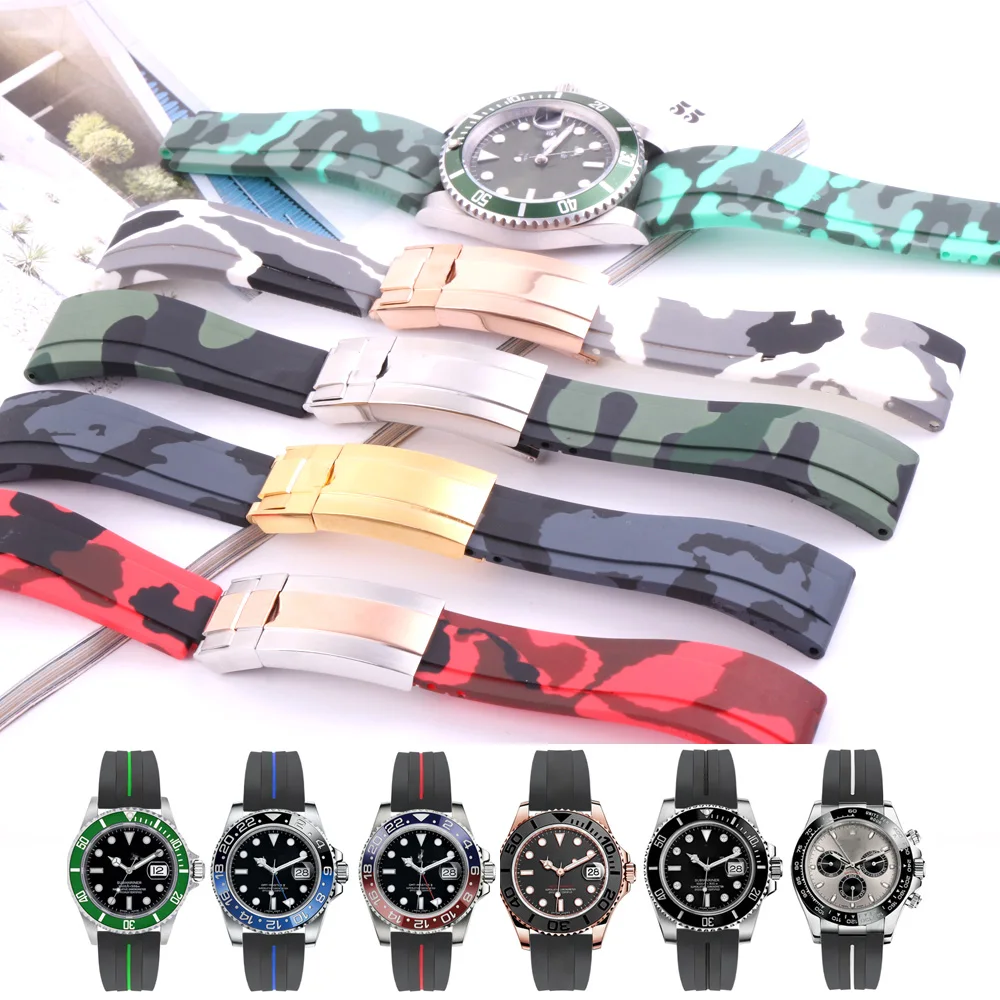 

Watch Accessories Nature Silicone Rubber Watchband Watch Band for Rolexwatch Strap Sub GMT OYSTER Bracelet 20mm Camouflage Black