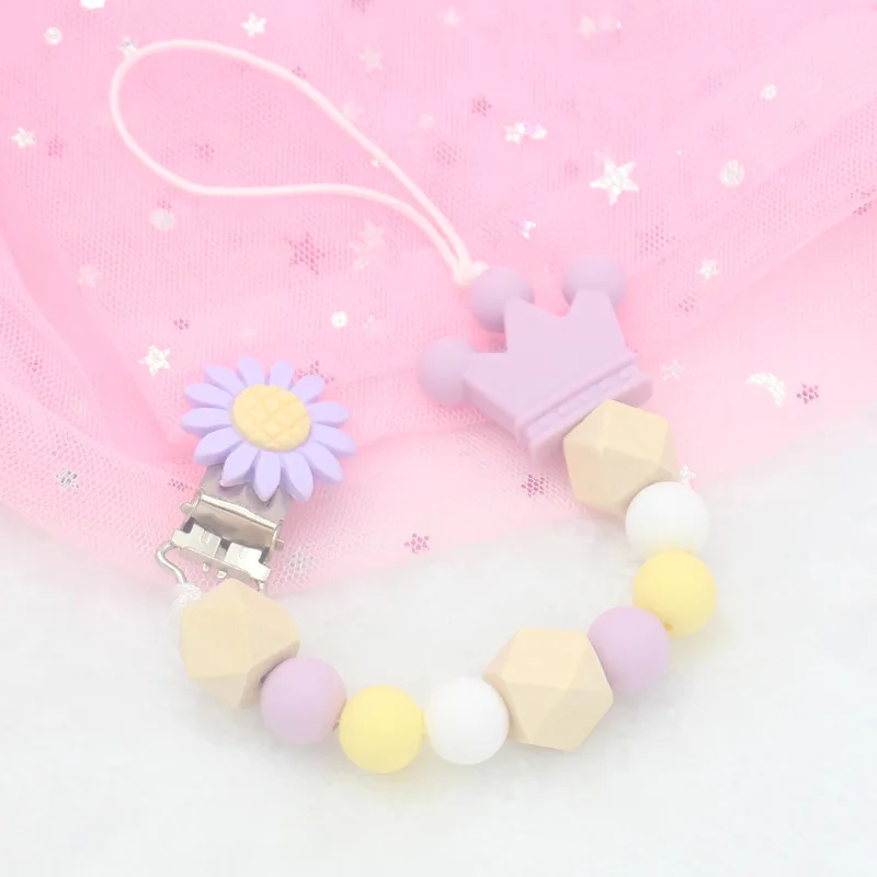 

Silicone Flower Case Pacifier Chain Nipple Personalized Name Pacifier Clips Silicone Beads Holder Chain Baby Teether For Kids