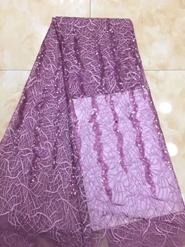

Purple Dubai Shining Sequins Tulle Lace Fabrics Nigerian French Net Lace Fabrics Embroidered African Lace Material FJ2821