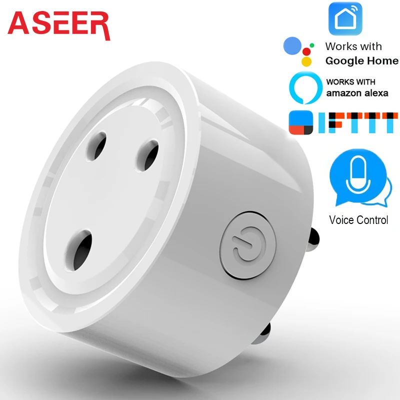 

ASEER Wifi Smart Socket 10A Smart Plug 100V IND India Plug Outlet Works with Google Home Assistant Alexa IFTTT Smart Life APP