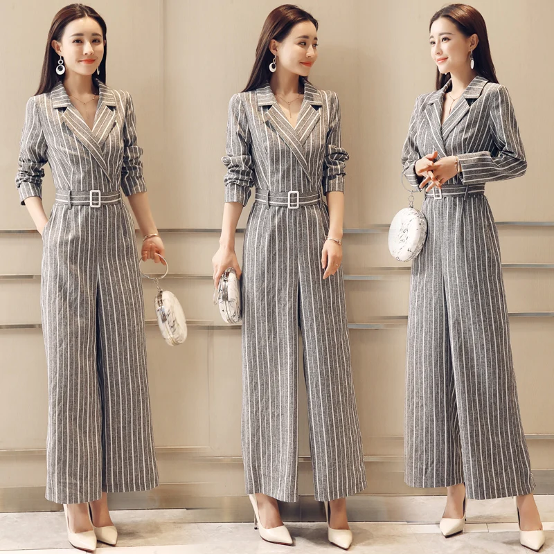 Striped Wide Legged One Piece Pants Jumpsuits Chic Loose Jumpsuit Sashes Bodysuit Women Overalls Female Macacao Feminino Striped Wide Legged One Piece Pants Jumpsuits Chic Loose Jumpsuit Sashes Bodysuit Women Overalls Female Macacao Feminino