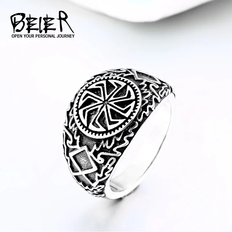 BEIER stainless steel character geometry Viking raven head ring for man`s gift Punk rock Jewelry boy`s gift BR8-582