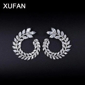 

New Elegant Round Olive Branch Leaves Clear CZ Zircon Big Stud Earrnigs for Women Fashion Wedding Jewelry Gifts Dropshipping