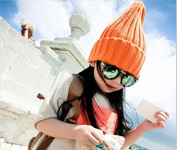 15 цветов), новинка года,, модная детская повседневная шерстяная шапка унисекс, простой дизайн, теплые цветные шапочки, растягивающиеся, 45-55 см - Цвет: orange