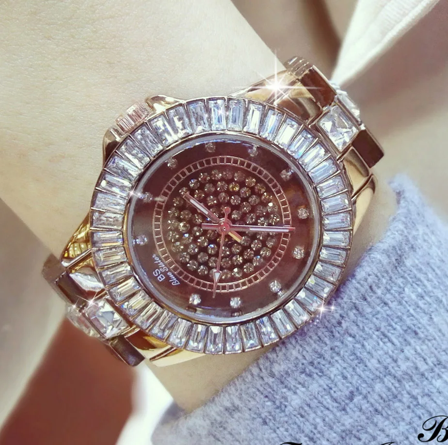 Hot Sale Famous Brand Bling Coffee Watch Women Luxury Austrian Crystal