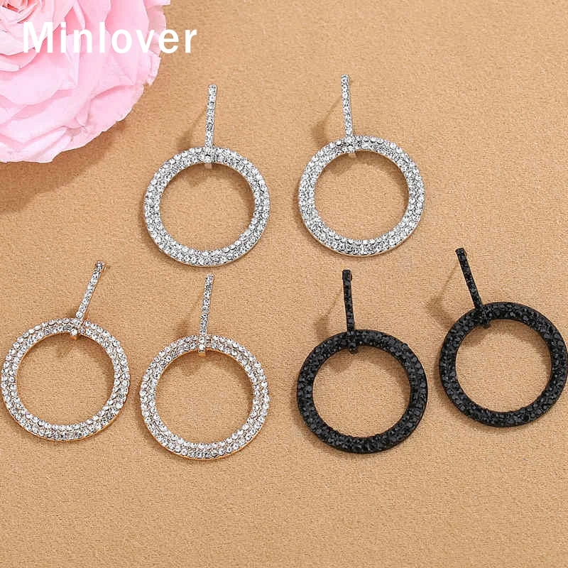 Минималистичные большие круглые висячие серьги Minlover Стразы для женщин черные