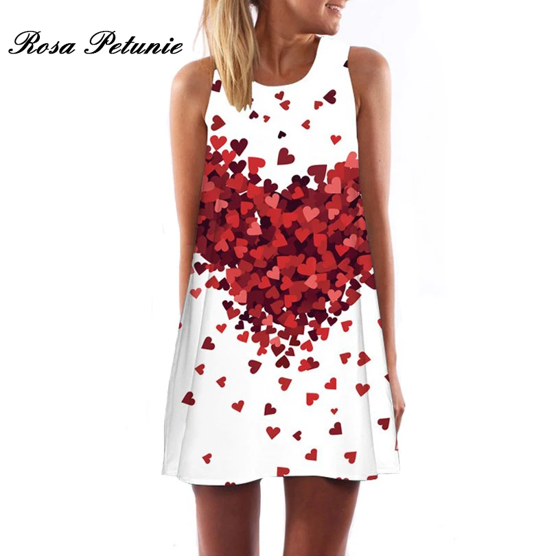 2017 Dresses New Print Of The Love Heart Dress Women's Sleeveless O