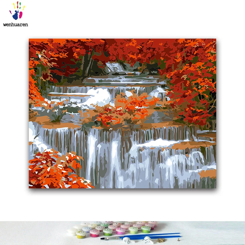 

DIY Coloring paint by numbers river paintings by numbers with kits 40x50 framed