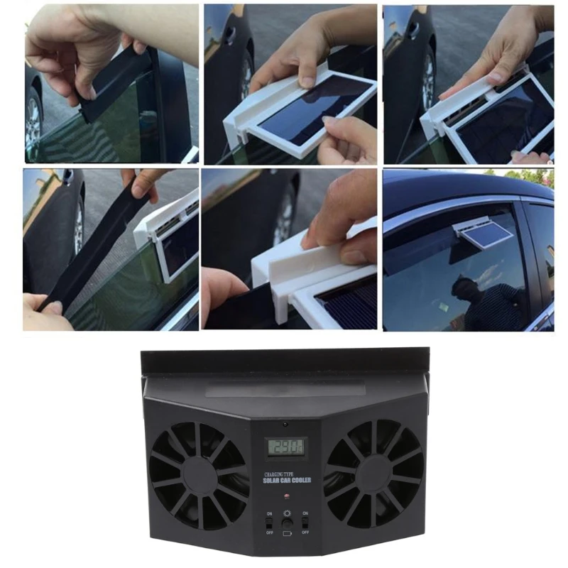 

Solar Power Car Window Windshield Auto Air Vent Cooling Exhaust Dual Fan System Cooler