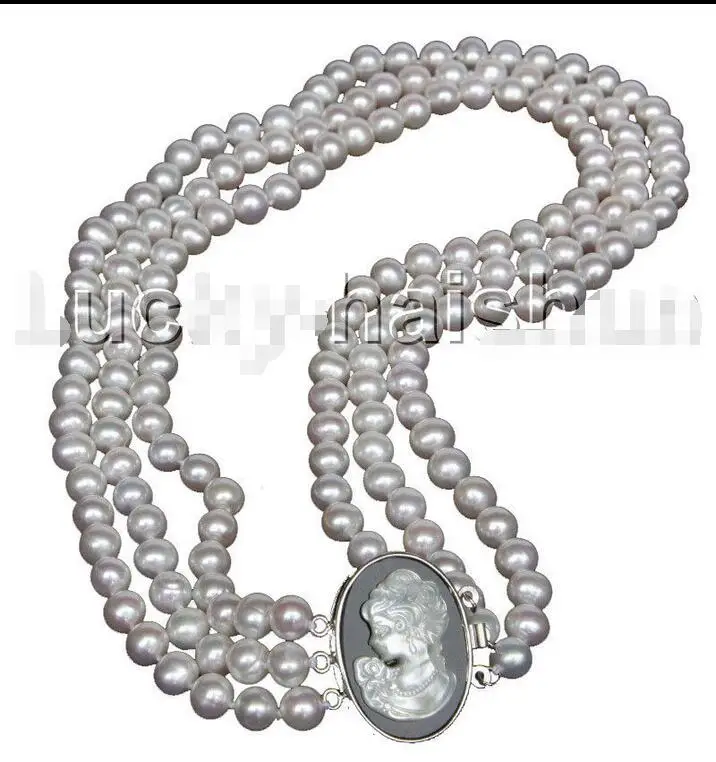 

Free Shipping >>> natural great luster 3row 16" 9mm round white freshwater pearls necklace j11683