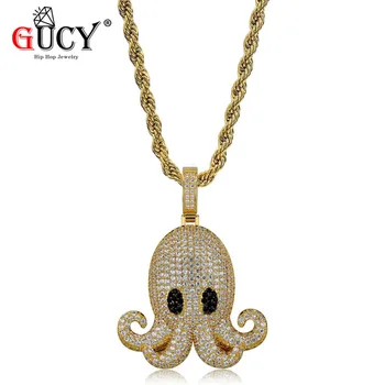 

GUCY Iced Animal Pctopus Hip Hop Pendant With Tennis Chain Gold Silver Color Bling Cubic Zircon Men's Necklace Jewelry For Gift