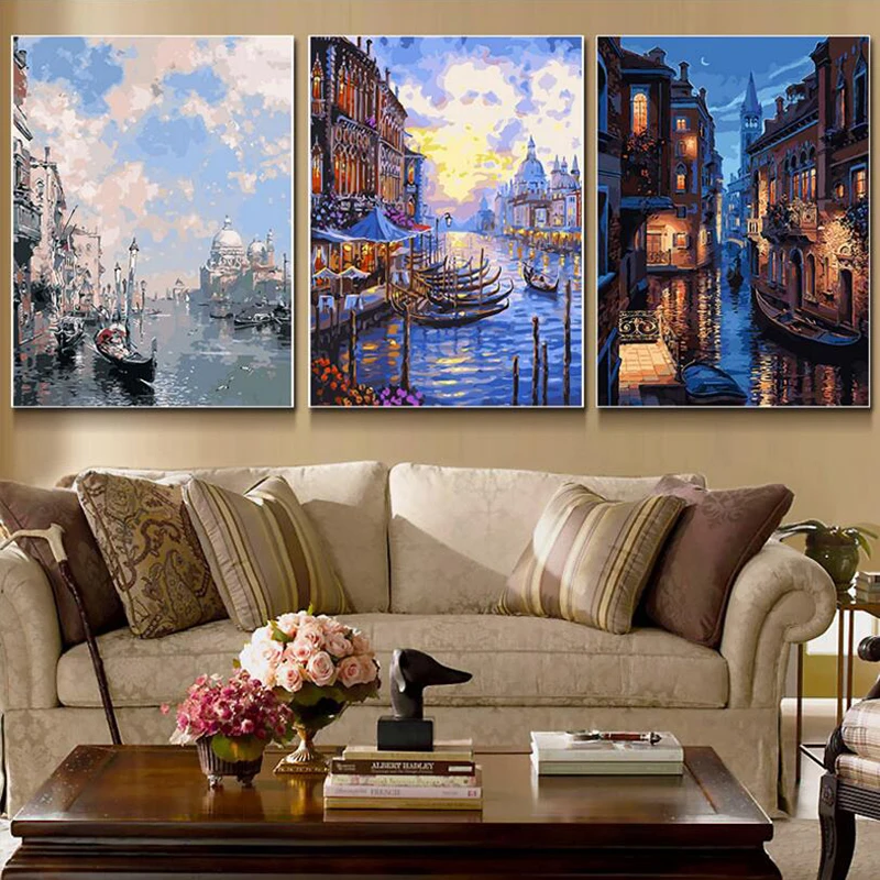 

3 Pcs/Set HOME BEAUTY oil paint painting by numbers diy picture drawing coloring on canvas painting by hand wall paint landscape