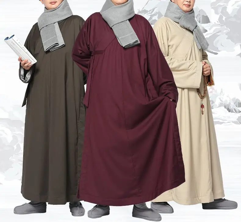 Winter warm cotton buddhist monk suits zen robe gown lay meditation clothing