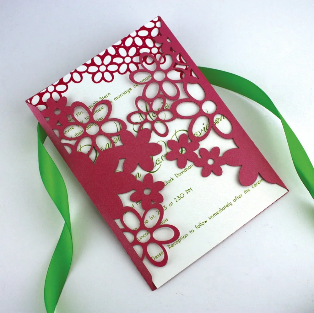

50pcs Red Daisy Wedding Invitation,laser cut custom invitations, personalized greeting card