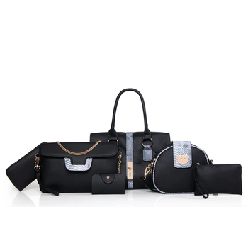 

Artifical leather composite bags 6 pieces set with chains shoulder bags quality brand wine red black grey handbags big capacity