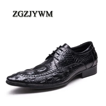 

ZGZJYWM Crocodile Grain Black/Wine Red Summer Flats Mens Loafers Lace-Up Wedding Genuine Leather Dress Mens Casual Shoes