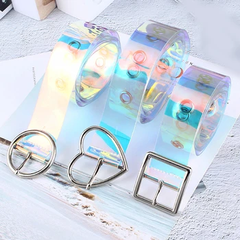 

New Laser Women Belt Holographic Clear Waist Belt Metal Pin Buckle Transparent Waist Belts for Women Jeans Belt Waistband