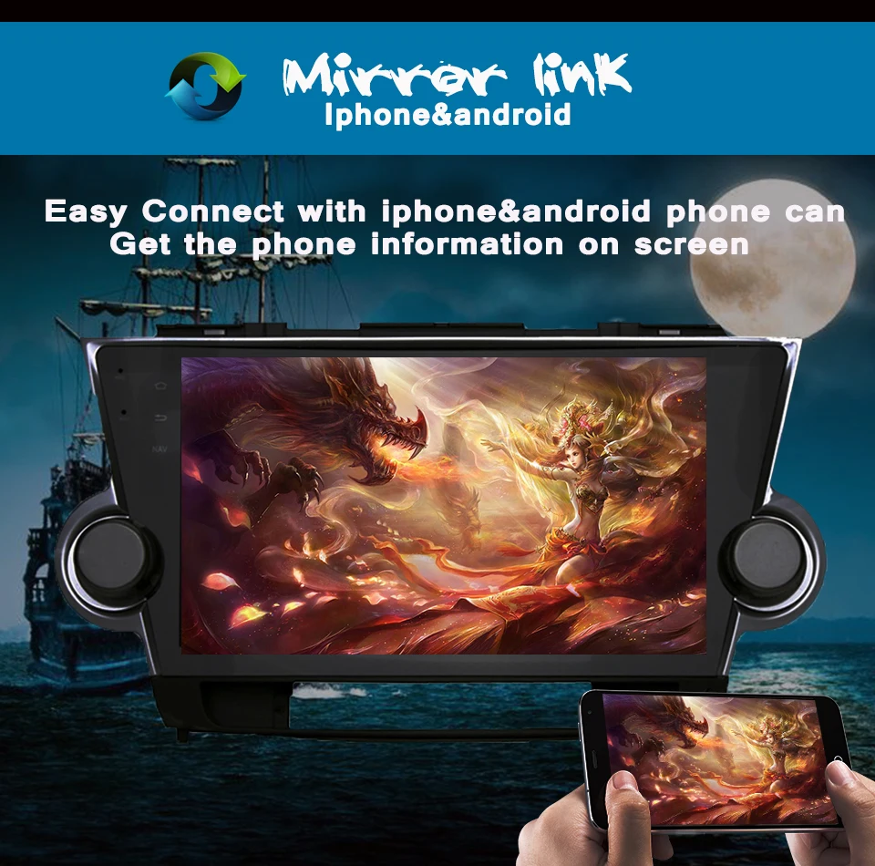 Cheap Octa Core 10.1" Stereo 1024*600 Android 9.0 Car DVD GPS Navigation Playerfor Toyota Highlander 2009-2014 Pc Bluetooth 3/4G Radio 13