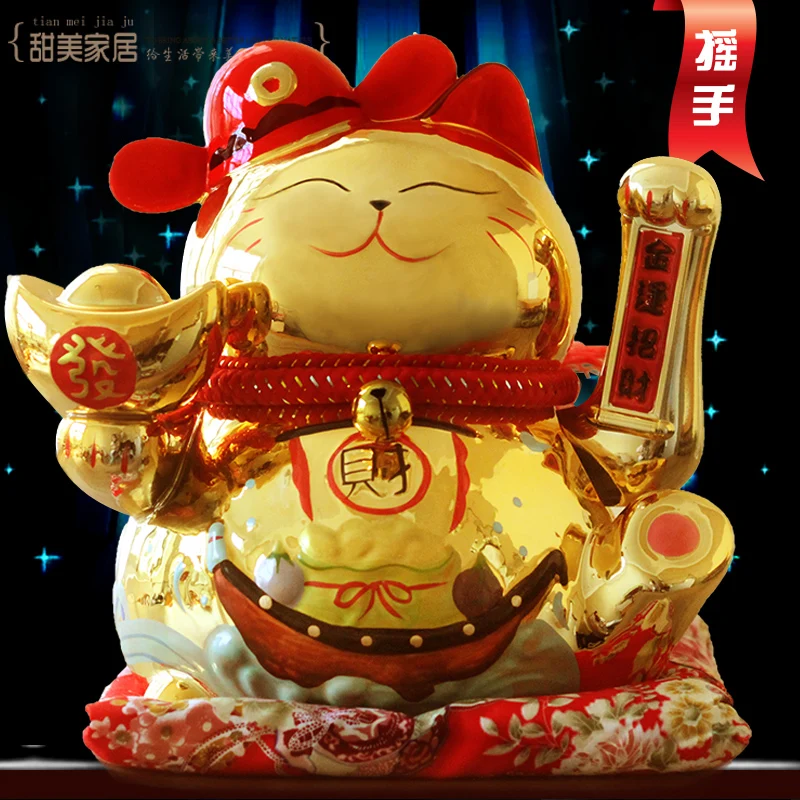 Подлинное золото Япония Lucky Cat hand негабаритных керамических украшений магазин открылся 9 дюймов праздничные подарки ремесла костюм гостиной рабочего стола