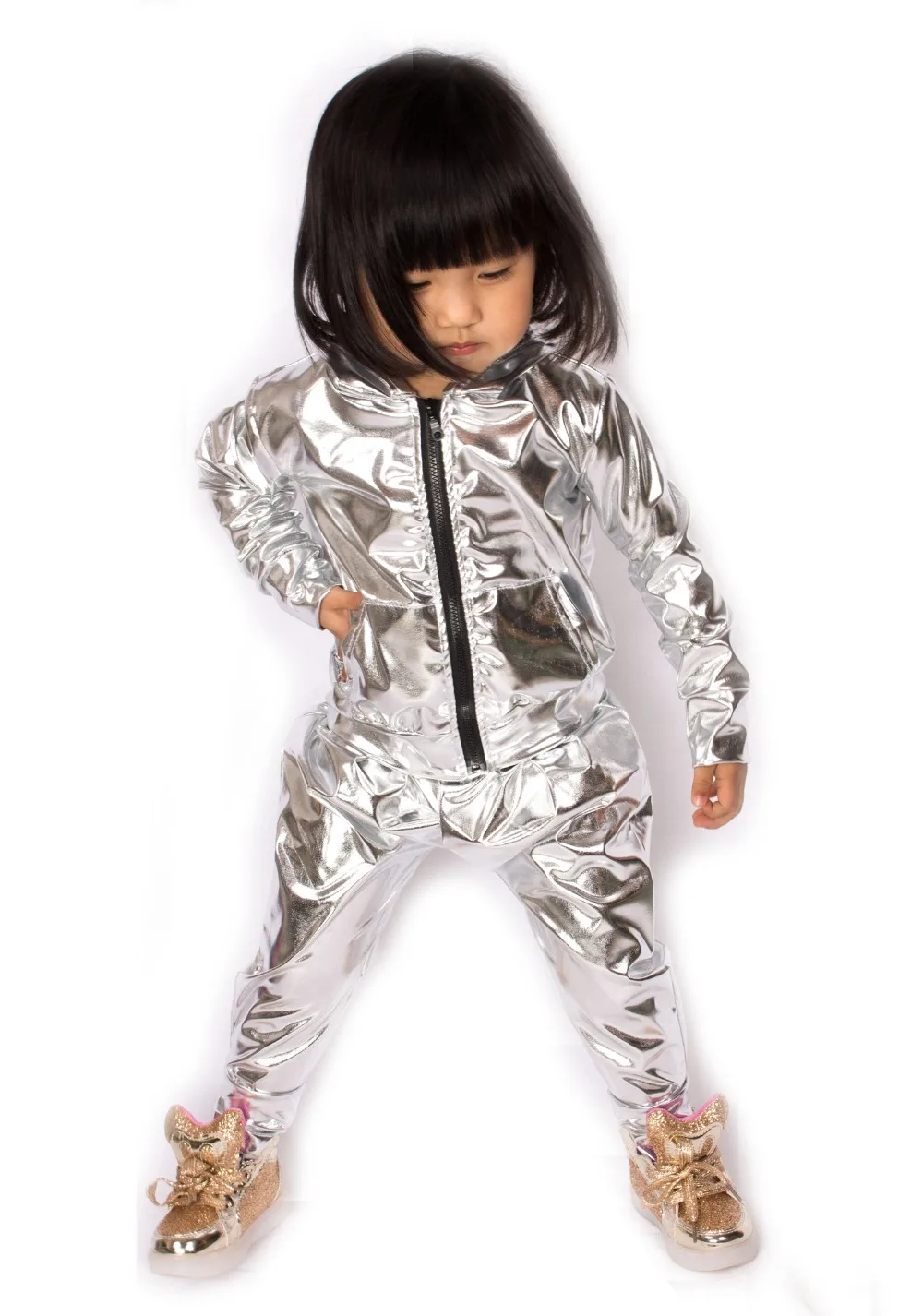 Spring Autumn Kids Silver Bomber Jacket Stage Performance Wear Paillette Feminina Casaco Jazz Hip Hop Dance Coat kids jackets